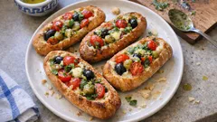 Γεμιστές μπαγκέτες με ελιές, ντοματίνια και πέστο – τραγανές, στο χέρι