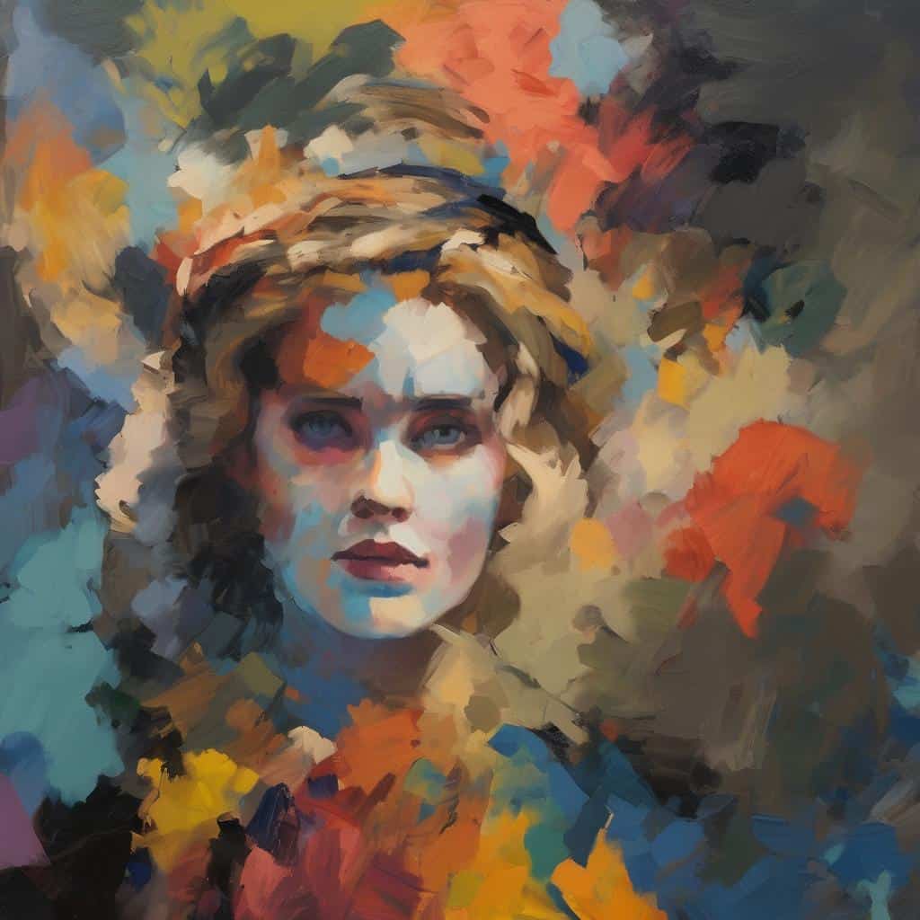 Ζωγραφική πορτρέτο γυναίκας με αρχαϊκό και σύγχρονο καλλιτεχνικό στυλ, εμπνευσμένο από την τέχνη από την αρχαιότητα μέχρι σήμερα, σε παστέλ και έντονα χρώματα, δημιουργική τέχνη.